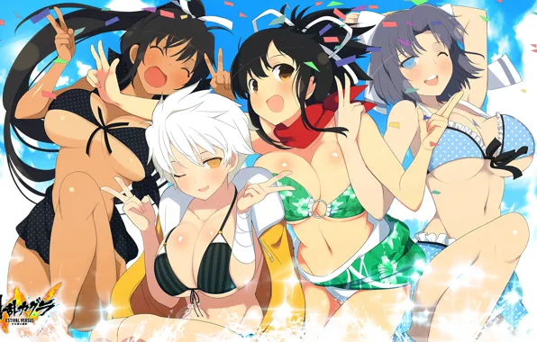Sexy, cleavage, long hair, girls, boobs, anime, blue eyes, beautiful