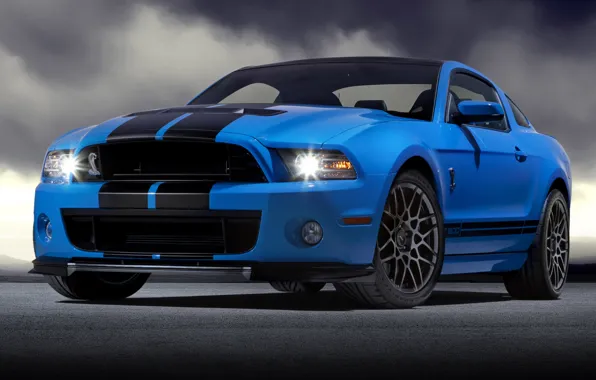 Синий, Mustang, Ford, Shelby, GT500, мустанг, форд, шелби