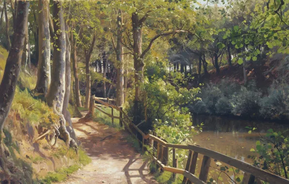 Датский живописец, 1916, Петер Мёрк Мёнстед, Peder Mørk Mønsted, Danish realist painter, A Spring Day …