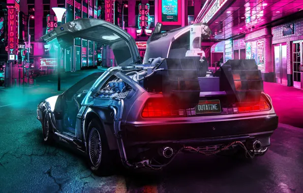 Авто, Ночь, Город, Машина, Стиль, DeLorean DMC-12, Style, DeLorean