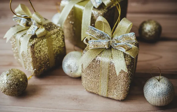 Украшения, шары, Новый Год, Рождество, подарки, golden, Christmas, balls