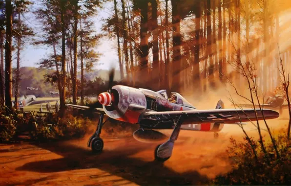 Картинка war, art, ww2, dogfight, fw 190, painting. drawing