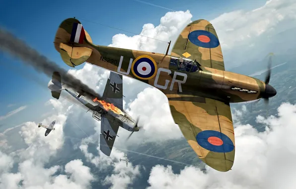 Картинка Messerschmitt, Battle of Britain, RAF, Luftwaffe, Supermarine, Emil, Dogfight, Bf.109E