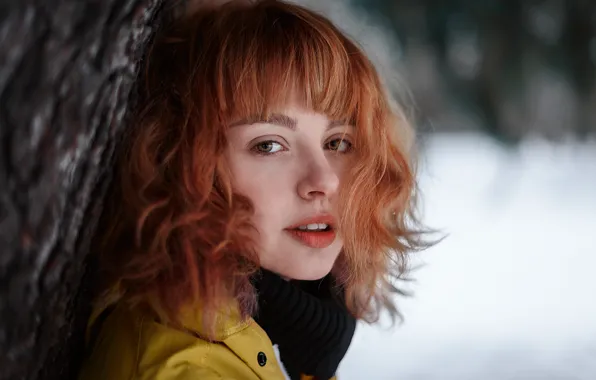 Картинка зима, взгляд, снег, волосы, Девушка, рыжая, Ульяна Найденкова
