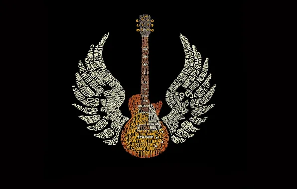 Надписи, гитара, крылья