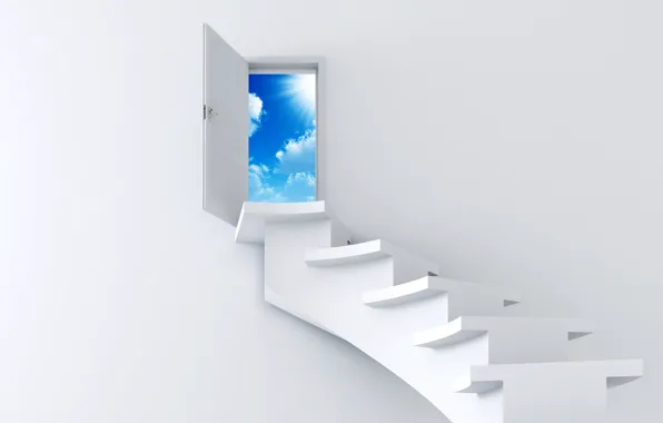 Картинка Небо, Белый, Лестница, Дверь