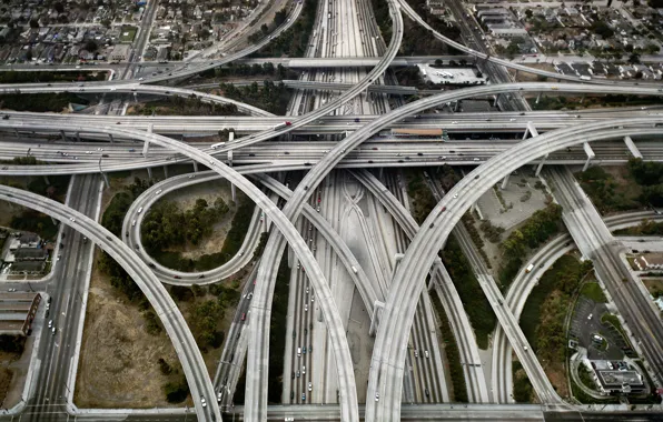 Картинка дорога, машины, мост, пути, city, город, дороги, развязка