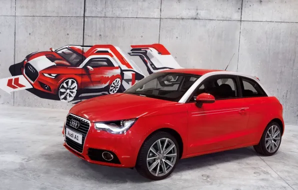 Красный, audi, граффити