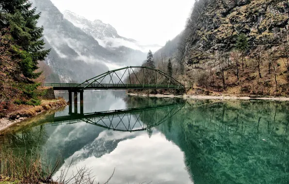 Картинка горы, мост, озеро, отражение, Италия, Italy