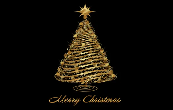 Елка, Новый Год, Рождество, golden, Christmas, tree, New Year, Merry