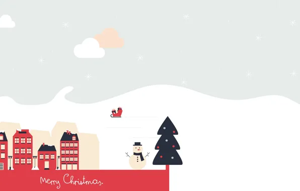 Картинка Новый год, снеговик, ёлка, Merry Christmas