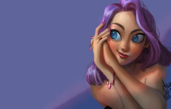 Девушка, арт, Purple Hair, David Ardinaryas Lojaya