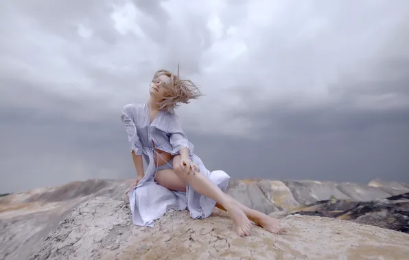 Картинка девушка, природа, ветер