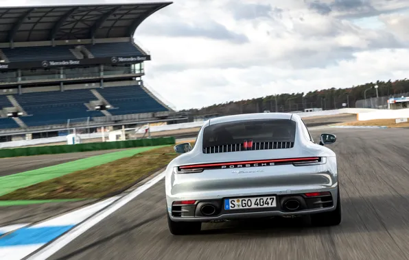 Купе, трасса, 911, Porsche, Carrera 4S, 992, 2019, замедление
