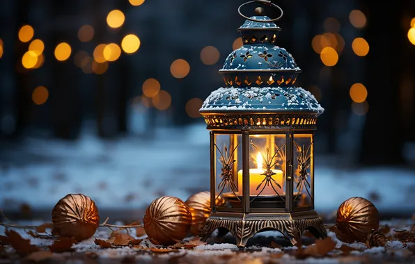 Зима, снег, ночь, Рождество, фонарь, Новый год, Christmas, night
