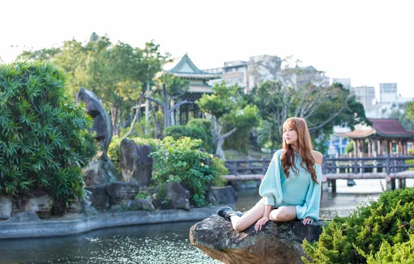 Лето, девушка, пейзаж