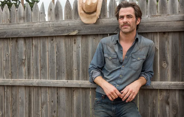 Забор, джинсы, шляпа, рубашка, Крис Пайн, Chris Pine, Hell or High Water, Любой ценой