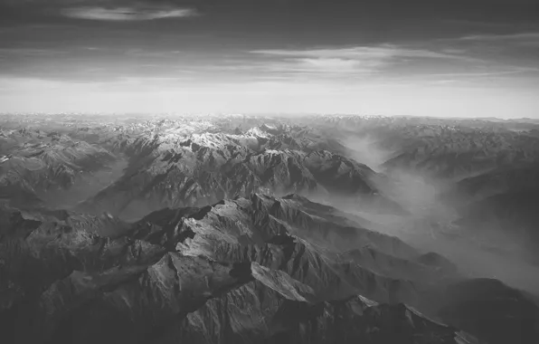 Black & white, snow, mounatins, snow peaks