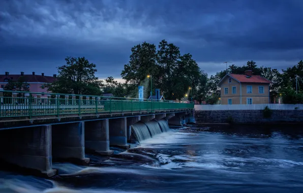 Картинка мост, природа, город, река, вечер, сумерки, nature, bridge