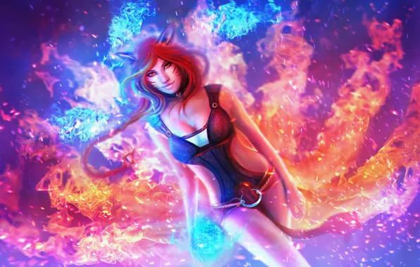 Девушка, lol, лисица, League of Legends, Ahri, Лига Легенд, Nine-Tailed Fox