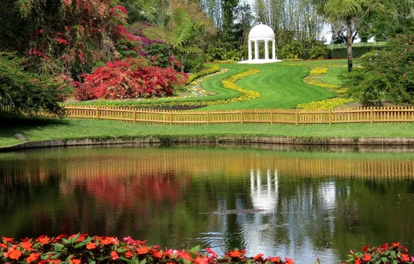 Природа, пруд, парк, газон, беседка, nature, Park, pond