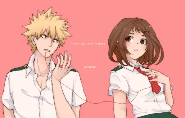 Девушка, парень, красная нить, Boku no Hero Academia, Моя геройская акадеимя, Бакуго, Очако