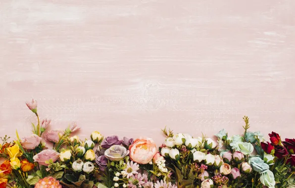 Цветы, фон, colorful, wood, flowers