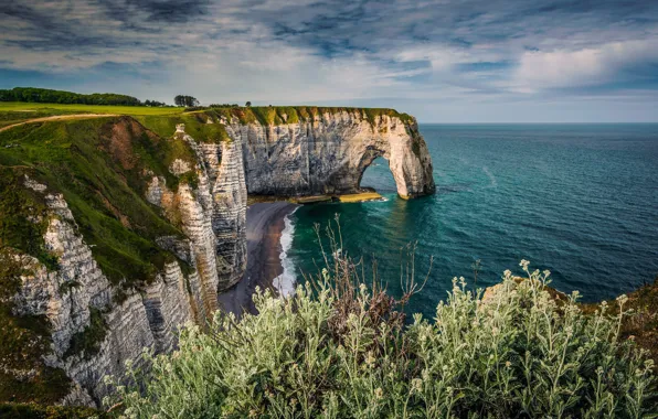 Картинка море, скалы, побережье, Франция, France, Нормандия, Normandy, Ла-Манш