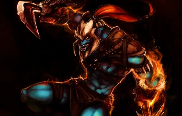 Оружие, огонь, атака, воин, арт, тролль, Dota 2, Huskar