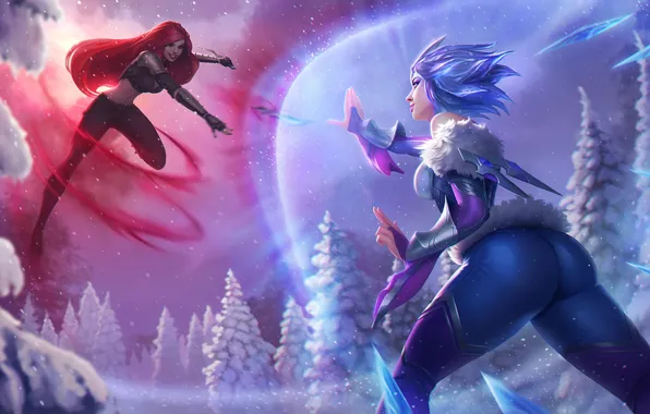Девушка, art, lol, league of legends, katarina, frostblade irelia
