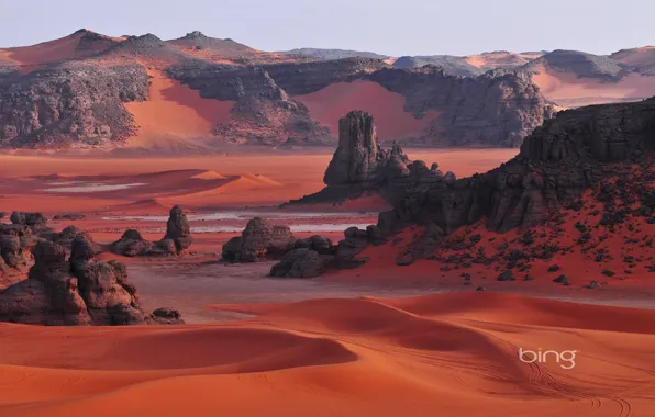 Картинка песок, горы, скалы, пустыня, Африка, Алжир, Сахара, Национальный парк Тассили