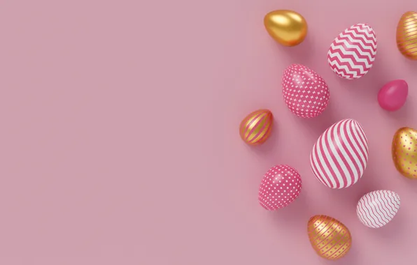 Яйца, Пасха, розовый фон, рендер, крашенки