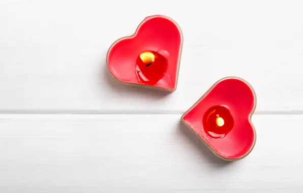 Свечи, сердечки, red, romantic, hearts, Valentine's Day, candles
