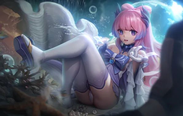 Girl, sexy, lingerie, ass, pantsu, panties, thighhighs, pink hair