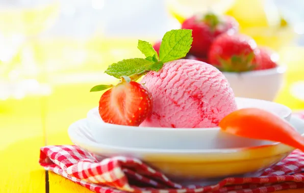 Клубника, мороженое, десерт, sweet, strawberry, dessert, berries, ice cream