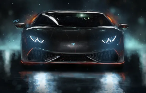 Картинка lamborghini, neon, digital art, huracan, custom tuning