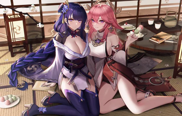 Genshin impact, raiden shogun, gadis kawaii, gadis seksi, yae miko genshin impact