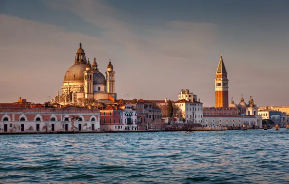 Картинка Италия, Венеция, Italy, evening, Venice, panorama view, Santa Maria della Salute Church
