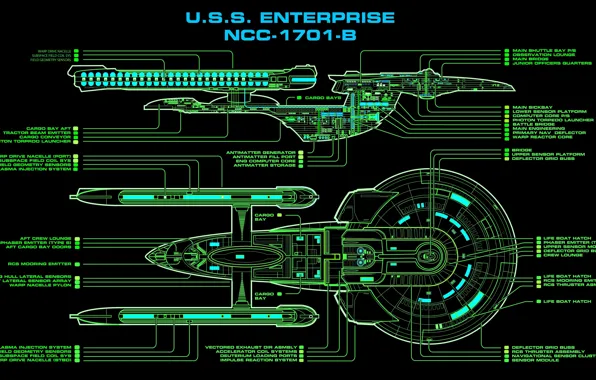 Чертеж, Star Trek, звездолет, NC-1701-B, U.S.S. Enterprise