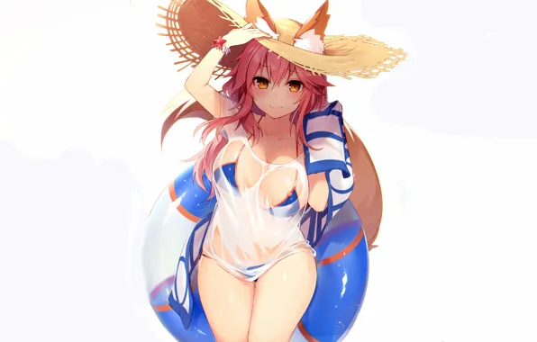Girl, sexy, cleavage, pink hair, long hair, boobs, anime, beautiful