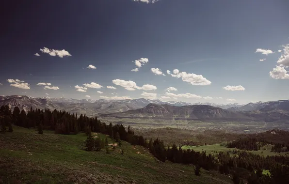 Картинка небо, облака, холмы, долина, горизонт, Монтана, Соединенные Штаты