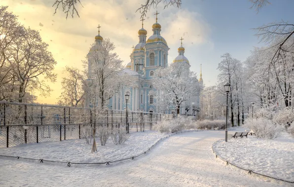 Картинка зима, небо, снег, природа, церковь, собор, Гордеев Эдуард