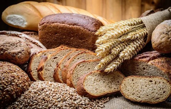 Пшеница, зерно, колоски, хлеб, ассорти