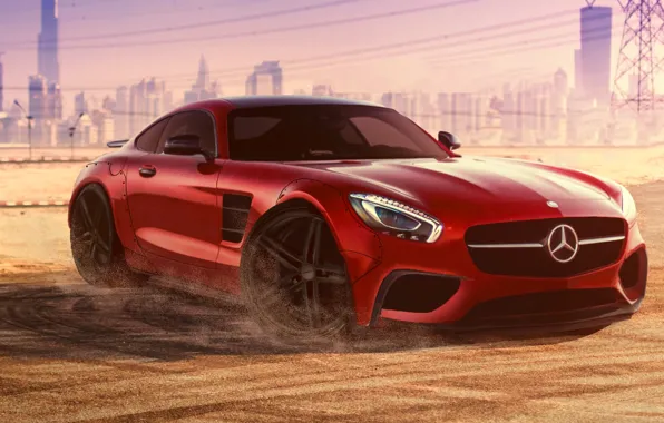 Картинка Mercedes-Benz, Red, Dubai, Front, AMG, Supercar, Liberty, 2015