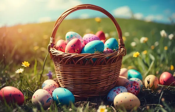Картинка цветы, яйца, весна, colorful, Пасха, happy, flowers, spring