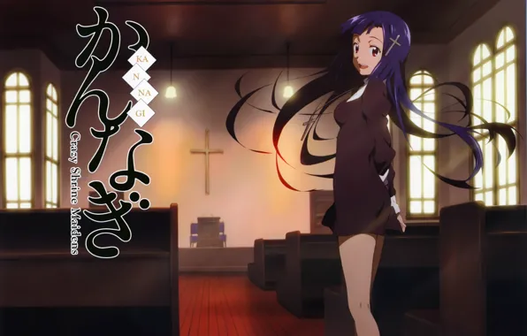 Окна, крест, церковь, art, богиня, kannagi, eri takenashi, crasy shrine maidens