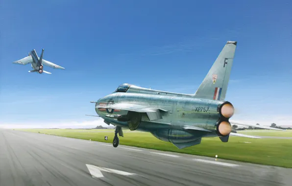 Картинка art, airplane, painting, aviation, jet, English Electric Lightning