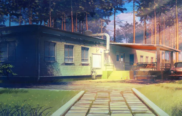 Лес, череп, постройка, Everlasting Summer, Summer camp