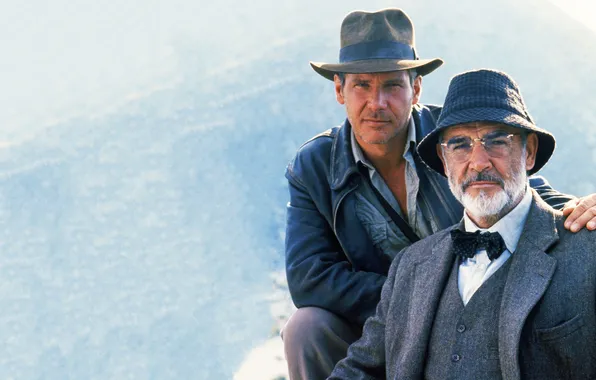 Картинка hat, men, Sean Connery, Harrison Ford, movies, Indiana Jones, looking at viewer, Indiana Jones and …
