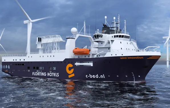 Море, Судно, Рендеринг, Vessel, Offshore, Offshore Supply Ship, Supply Ship, M/S Wind Innovation
